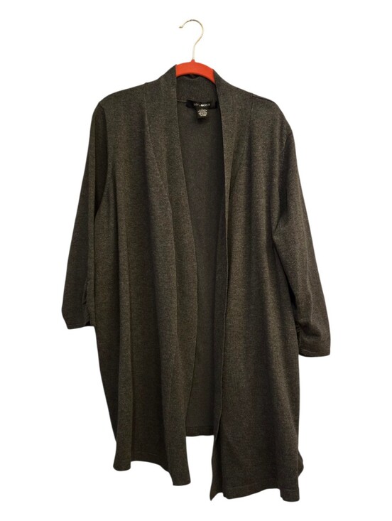 89th & Madison Sweaters - 89th & Madison Open Front Longline Cardigan Sweater - Dark Heather Gray plus 2X
